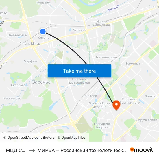 МЦД Сетунь to МИРЭА – Российский технологический университет map