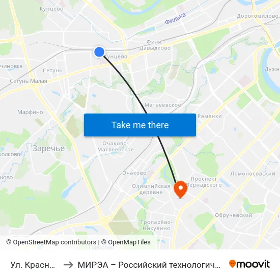 Ул. Красных Зорь to МИРЭА – Российский технологический университет map