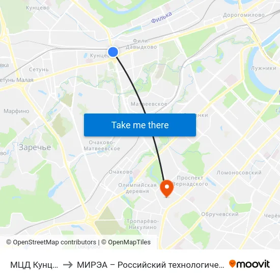 МЦД Кунцевская to МИРЭА – Российский технологический университет map