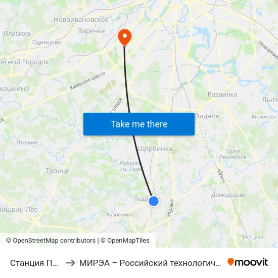 Станция Подольск to МИРЭА – Российский технологический университет map