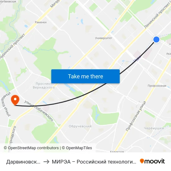 Дарвиновский музей to МИРЭА – Российский технологический университет map