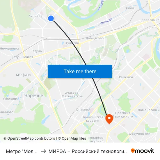 Метро "Молодежная" to МИРЭА – Российский технологический университет map
