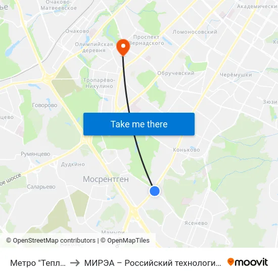 Метро "Теплый Стан" to МИРЭА – Российский технологический университет map