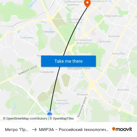 Метро "Прокшино" to МИРЭА – Российский технологический университет map