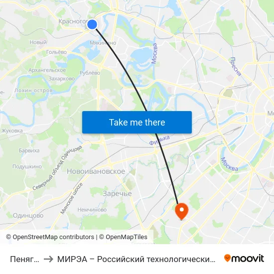Пенягино to МИРЭА – Российский технологический университет map