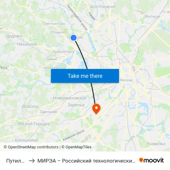 Путилково to МИРЭА – Российский технологический университет map