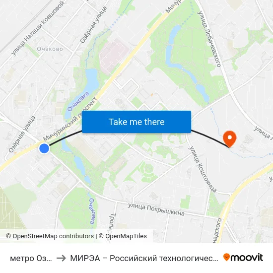 метро Озёрная to МИРЭА – Российский технологический университет map