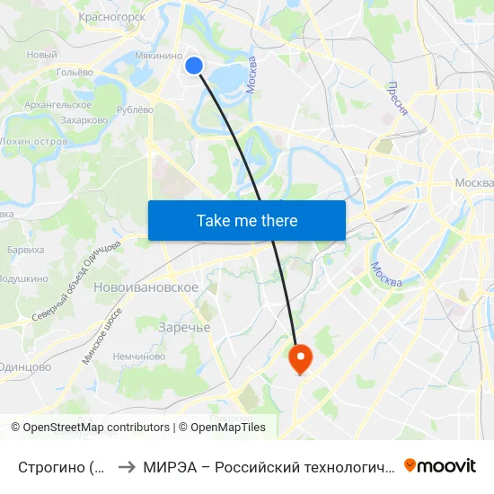 Строгино (Strogino) to МИРЭА – Российский технологический университет map