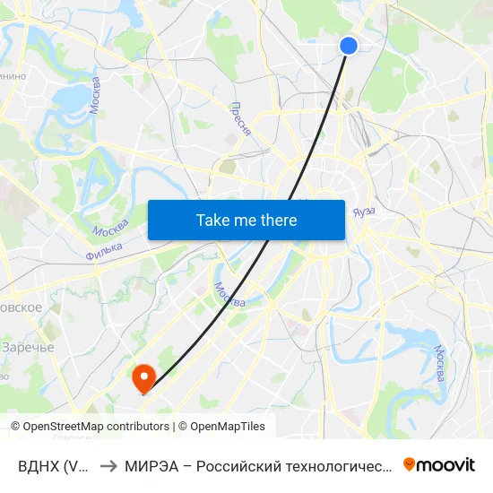 ВДНХ (VDNKh) to МИРЭА – Российский технологический университет map
