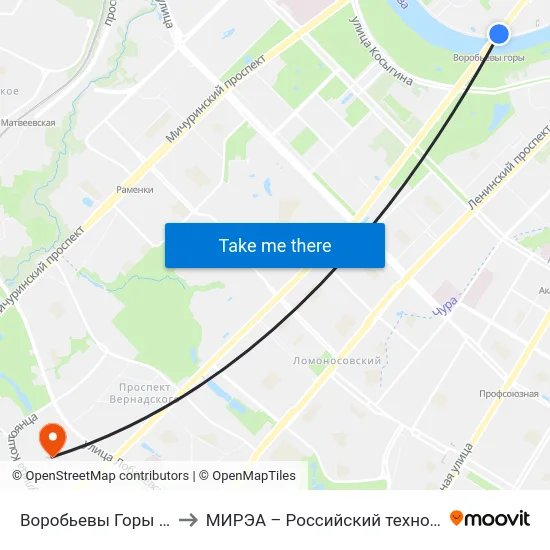 Воробьевы Горы (Vorobyevy Gory) to МИРЭА – Российский технологический университет map
