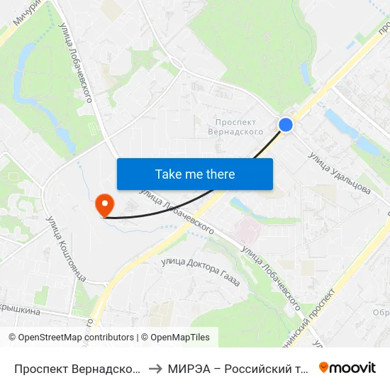 Проспект Вернадского (Prospekt Vernadskogo) to МИРЭА – Российский технологический университет map