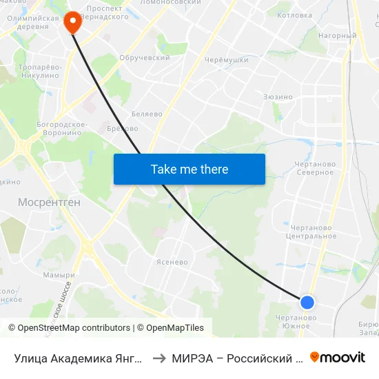 Улица Академика Янгеля (Ulitsa Akademika Yangelya) to МИРЭА – Российский технологический университет map