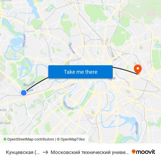 Кунцевская (Kuntsevskaya) to Московский технический университет связи и информатики map