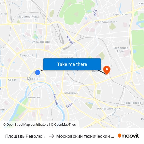 Площадь Революции (Ploschad Revolyutsii) to Московский технический университет связи и информатики map