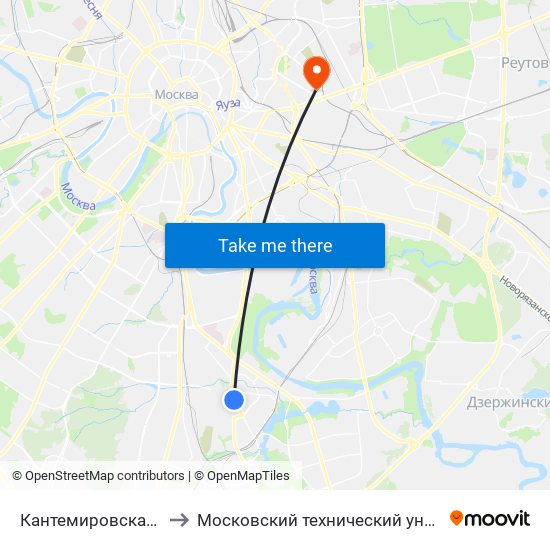 Кантемировская (Kantemirovskaya) to Московский технический университет связи и информатики map