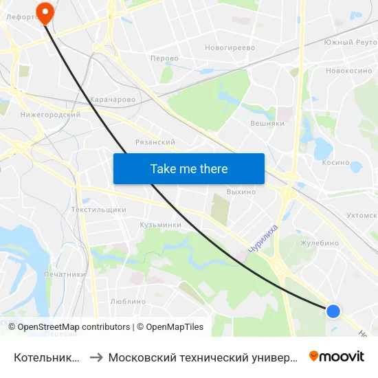 Котельники (Kotelniki) to Московский технический университет связи и информатики map