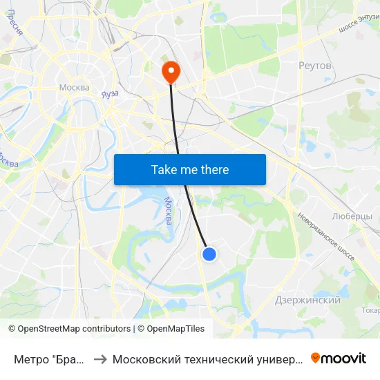 Метро "Братиславская" to Московский технический университет связи и информатики map