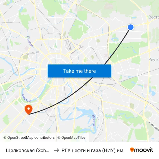 Щелковская (Schelkovskaya) to РГУ нефти и газа (НИУ) им. И. М. Губкина map