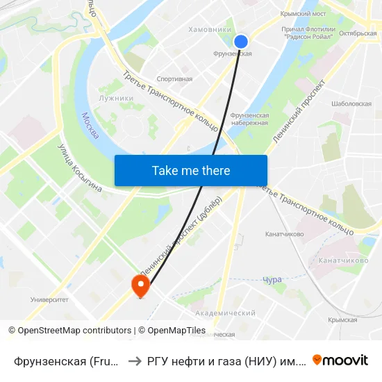 Фрунзенская (Frunzenskaya) to РГУ нефти и газа (НИУ) им. И. М. Губкина map