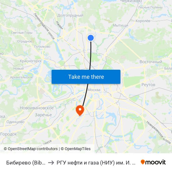 Бибирево (Bibirevo) to РГУ нефти и газа (НИУ) им. И. М. Губкина map