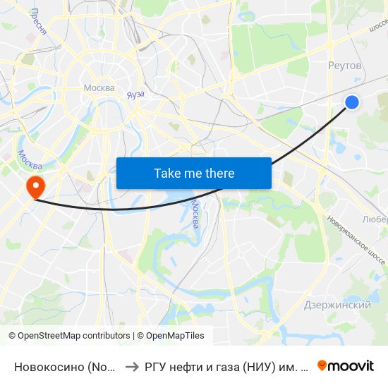 Новокосино (Novokosino) to РГУ нефти и газа (НИУ) им. И. М. Губкина map