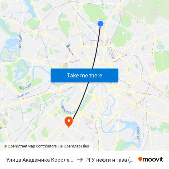 Улица Академика Королева (Ulitsa Akademika Koroleva) to РГУ нефти и газа (НИУ) им. И. М. Губкина map