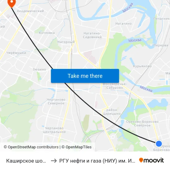 Каширское шоссе, 122 to РГУ нефти и газа (НИУ) им. И. М. Губкина map
