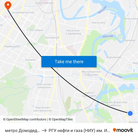 метро Домодедовская to РГУ нефти и газа (НИУ) им. И. М. Губкина map