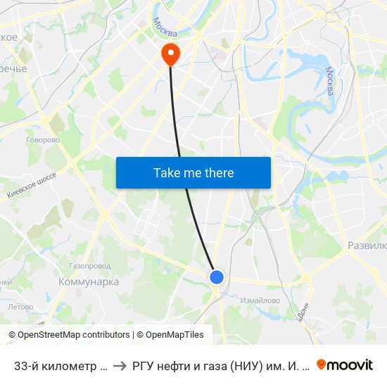 33-й километр МКАД to РГУ нефти и газа (НИУ) им. И. М. Губкина map