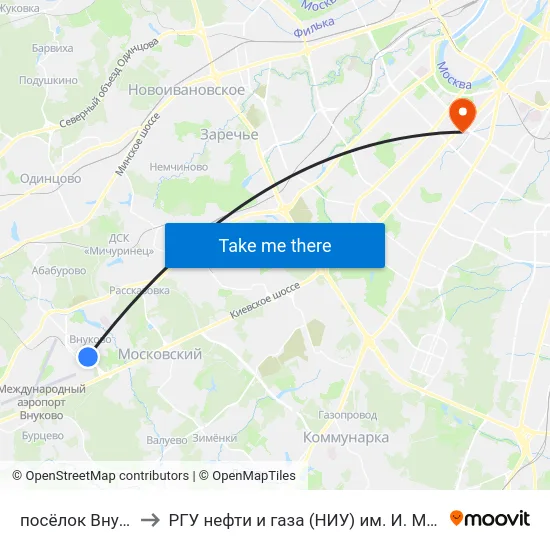 посёлок Внуково to РГУ нефти и газа (НИУ) им. И. М. Губкина map