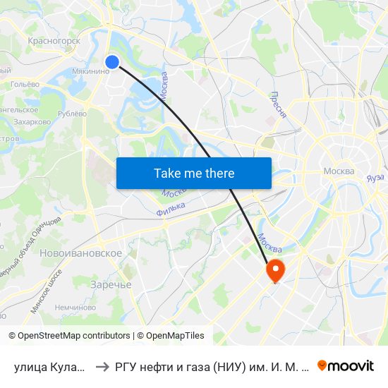 улица Кулакова to РГУ нефти и газа (НИУ) им. И. М. Губкина map