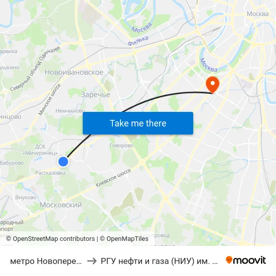 метро Новопеределкино to РГУ нефти и газа (НИУ) им. И. М. Губкина map