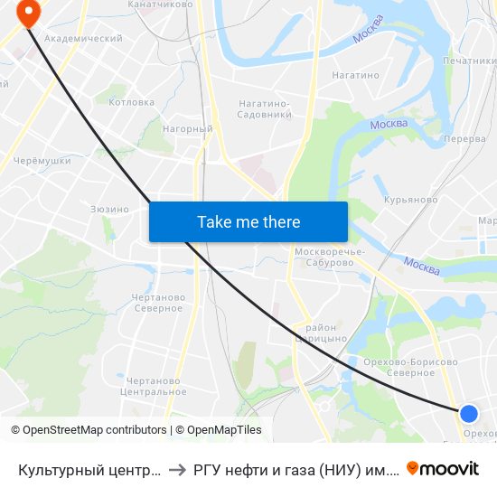 Культурный центр Авангард to РГУ нефти и газа (НИУ) им. И. М. Губкина map