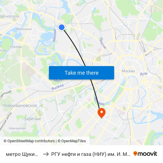 метро Щукинская to РГУ нефти и газа (НИУ) им. И. М. Губкина map