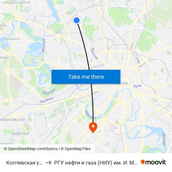 Коптевская улица to РГУ нефти и газа (НИУ) им. И. М. Губкина map