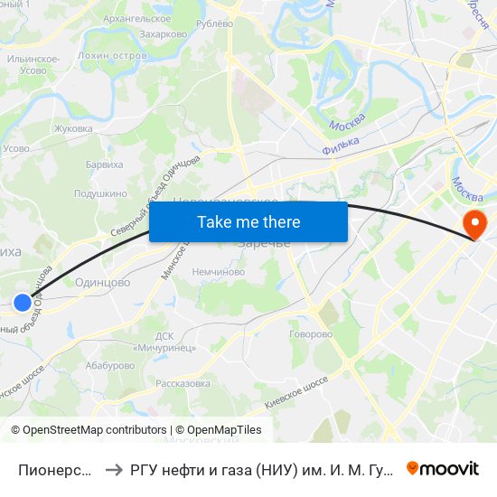 Пионерская to РГУ нефти и газа (НИУ) им. И. М. Губкина map