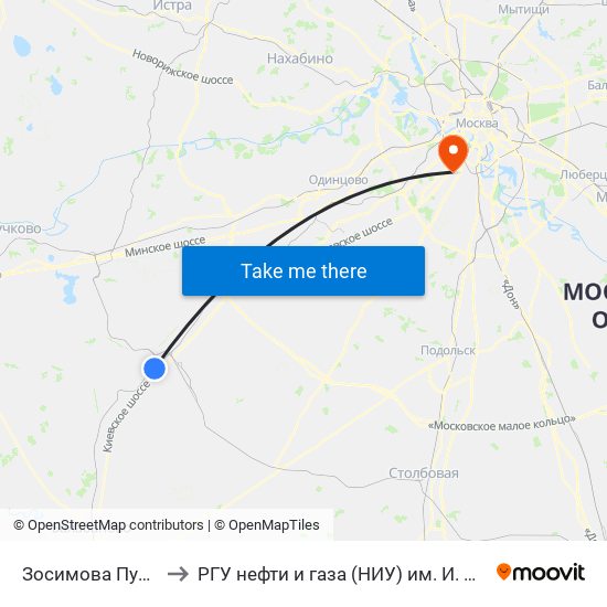 Зосимова Пустынь to РГУ нефти и газа (НИУ) им. И. М. Губкина map