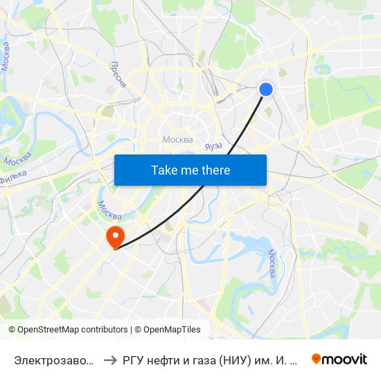 Электрозаводская to РГУ нефти и газа (НИУ) им. И. М. Губкина map