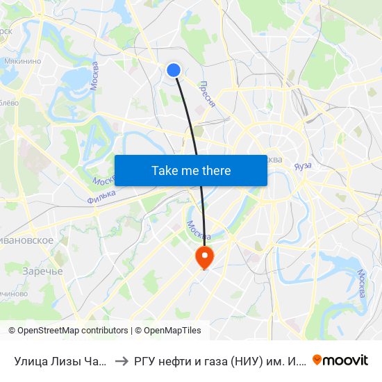 Улица Лизы Чайкиной to РГУ нефти и газа (НИУ) им. И. М. Губкина map