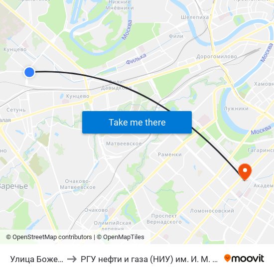 Улица Боженко to РГУ нефти и газа (НИУ) им. И. М. Губкина map