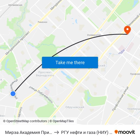 Мирэа Академия При Президенте Рф to РГУ нефти и газа (НИУ) им. И. М. Губкина map