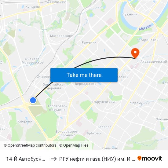 14-Й Автобусный Парк to РГУ нефти и газа (НИУ) им. И. М. Губкина map