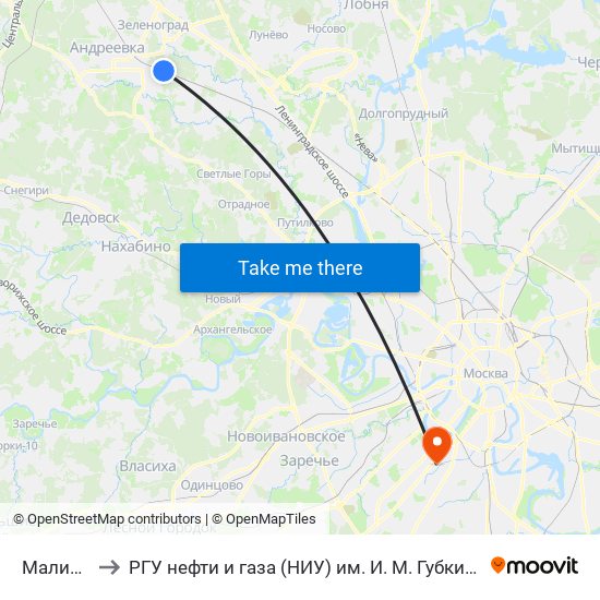 Малино to РГУ нефти и газа (НИУ) им. И. М. Губкина map