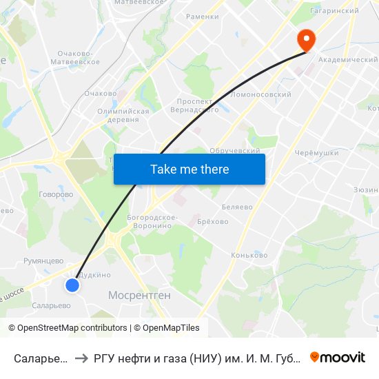 Саларьево to РГУ нефти и газа (НИУ) им. И. М. Губкина map