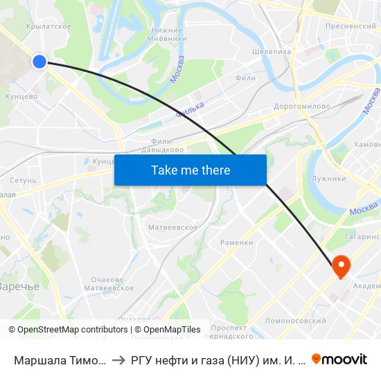 Маршала Тимошенко to РГУ нефти и газа (НИУ) им. И. М. Губкина map