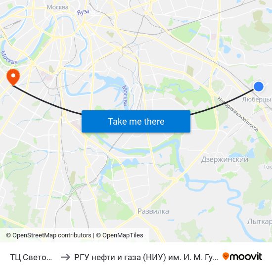ТЦ Светофор to РГУ нефти и газа (НИУ) им. И. М. Губкина map