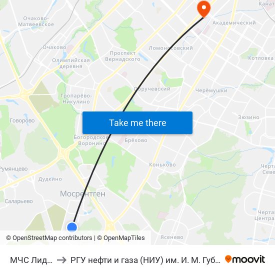МЧС Лидер to РГУ нефти и газа (НИУ) им. И. М. Губкина map