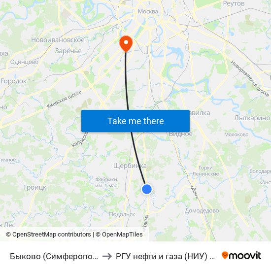 Быково (Симферопольское шоссе) to РГУ нефти и газа (НИУ) им. И. М. Губкина map
