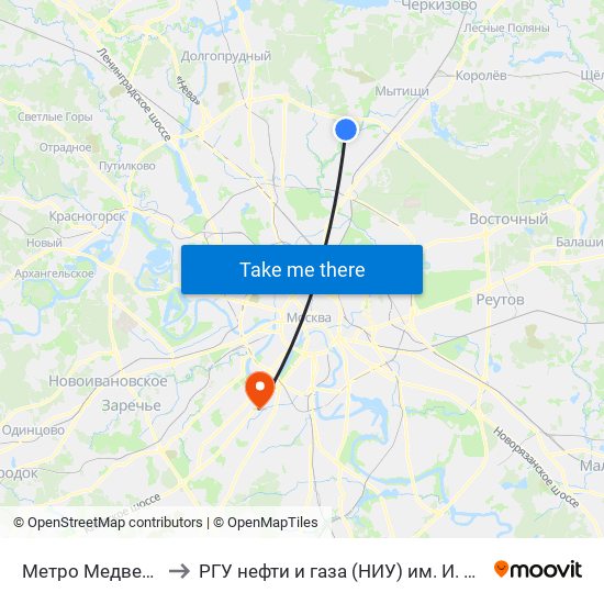 Метро Медведково to РГУ нефти и газа (НИУ) им. И. М. Губкина map