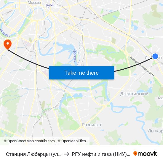 Станция Люберцы (ул. Инициативная) to РГУ нефти и газа (НИУ) им. И. М. Губкина map